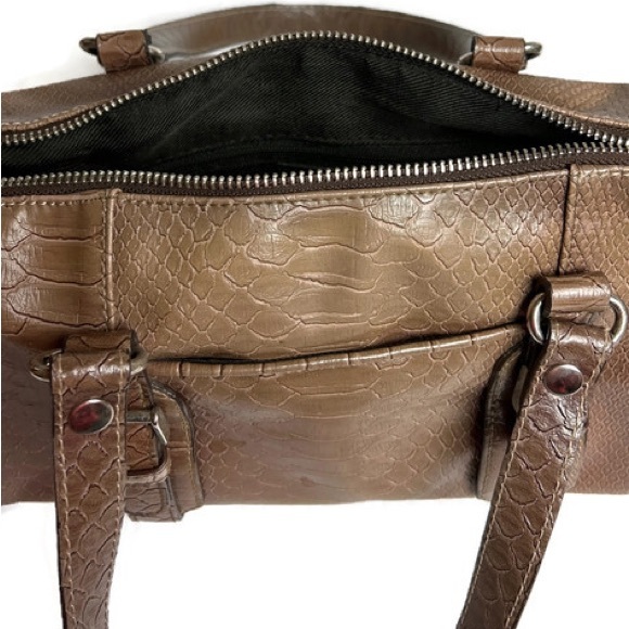 Vintage LIZ CLAIBORNE Brown Faux Croc PVC Satchel Baguette Purse Handbag - Picture 3 of 7